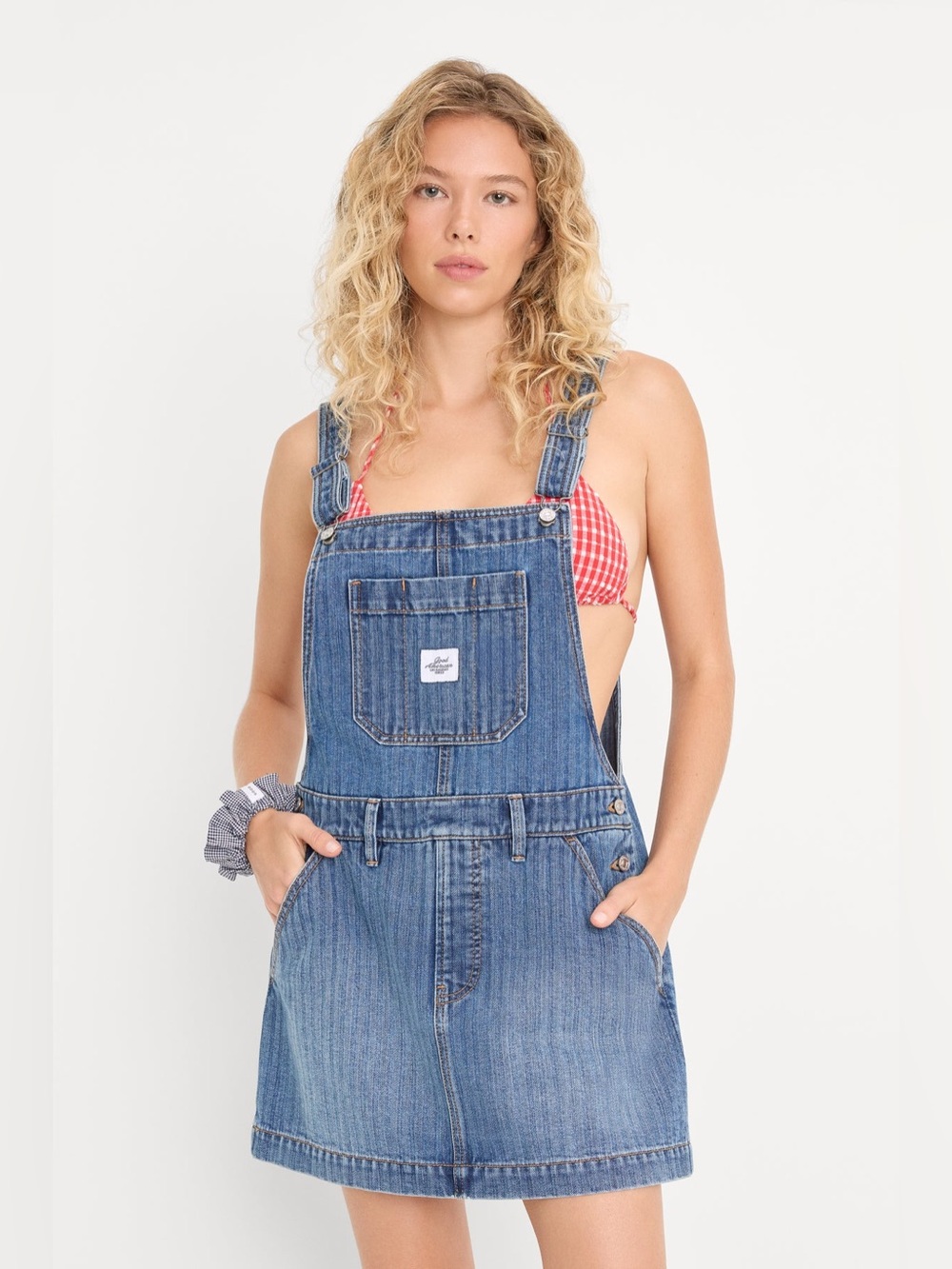 Good American The Overall Dress Jean denim Blue Sz XL a line cotton pockets
